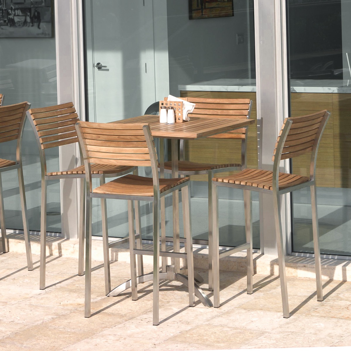 5 pc Vogue Teak & Stainless Steel High Bar Set | Westminster Teak