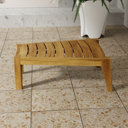 14918 Kafelonia Teak End Table angled side view on tile with plant in a white pot in the background