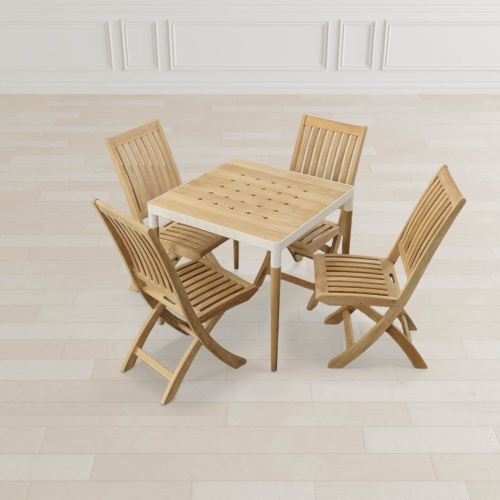 70122 Bloom Laguna Teak 5 piece Dining Set angled aerial view on white background