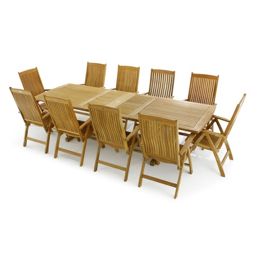 70205 Reclining 11 pc Teak Dining Set of Grand Veranda Teak Rectangular 118