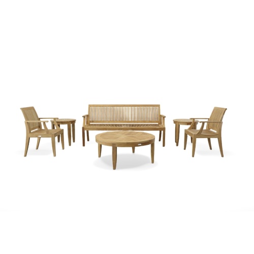 70778 Laguna 6 pc Bench and Chair Set with Laguna Teak 6 ft Bench and 2 Chairs and Coffee table and 2 End Tables on white background