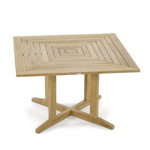 15823 Pyramid Teak 48 inch Square Table angled view of table top on white background