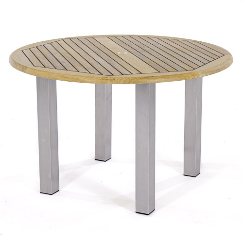 25013 Vogue 4 foot Round Teak Table angled side view on white background