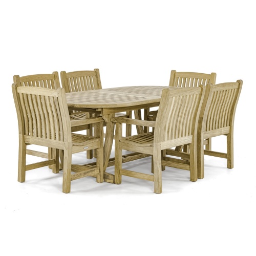 70002 Montserrat 7 piece teak oval Dining Set angled on white background