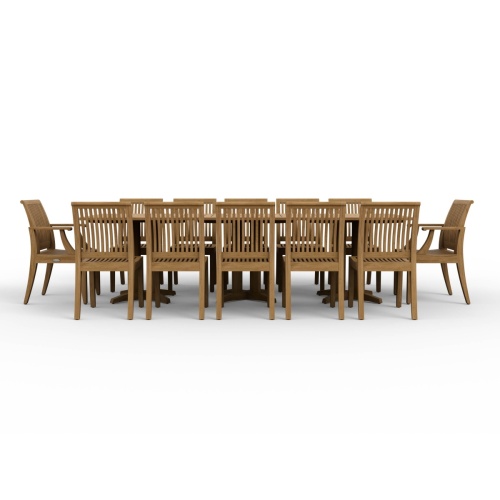 70290 pyramid teak rectangular dining set for twelve side view on white background