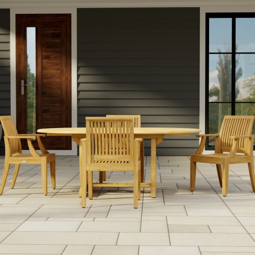 70305 Martinique 5 piece Dining Set in side view on stone patio with house window and door in background