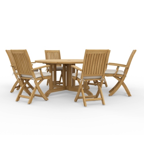 70850 Barbuda Folding Teak 7 pc Dining Set with optional seat cushions side view on white background