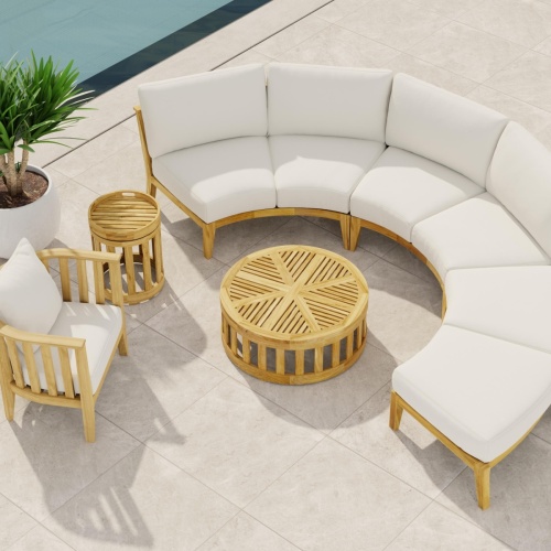 70929 Kafelonia 6 piece Sofa Sectional Set aerial view on stone tiled pool deck with a potted plant next to a pool