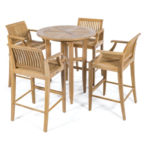 Laguna 5 pc Teak Round Bar Table Set | Westminster Teak