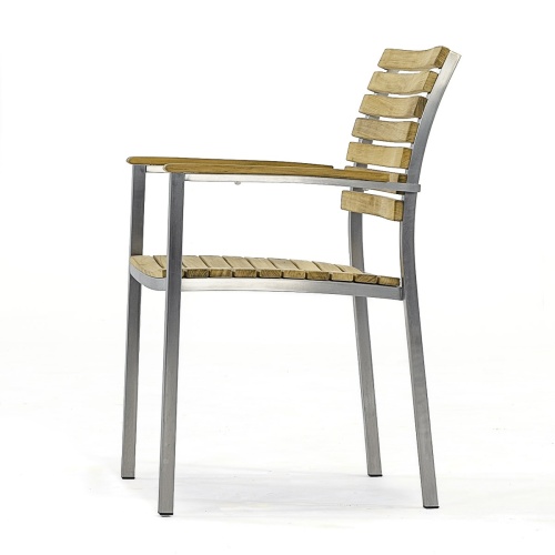 70442 Vogue teak and stainless steel armchair side view on white background