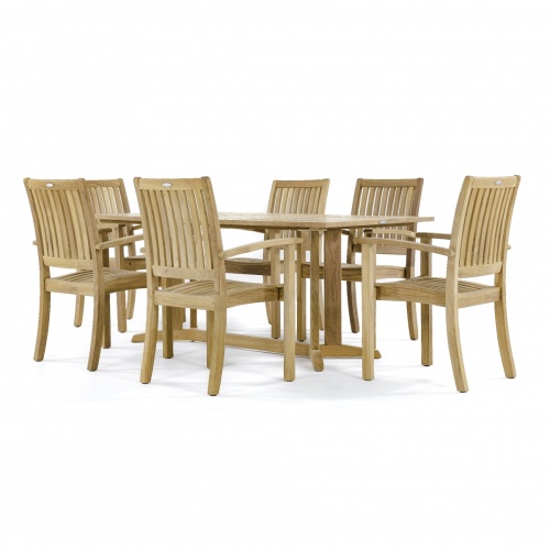 70517 Sussex Pyramid teak 7 piece Dining Set angled side view on white background