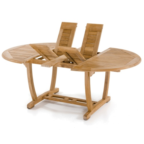 70522 Martinique teak table showing double butterfly leaf extensions angled on white background