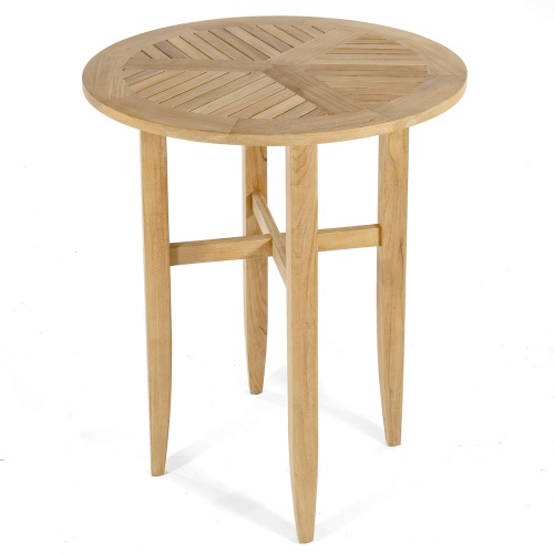 15817 Laguna 36 inch Round Teak Bar Table angled top view on white background