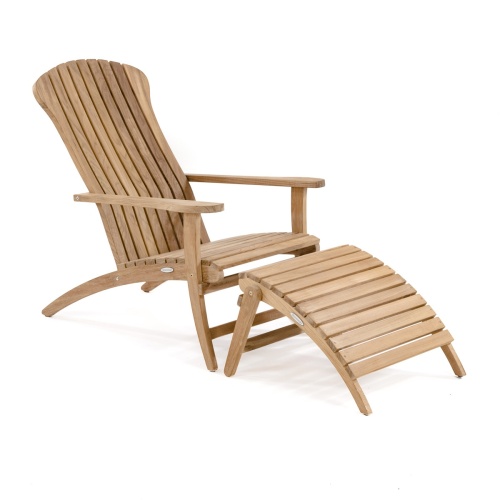 70781 Teak Adirondack Lounge Chair with optional teak ottoman footrest front angled view on white background