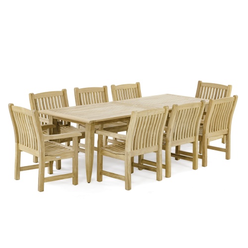 70816 Laguna Veranda 9 piece teak Dining Set side angled view on white background