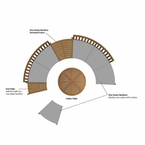 14918 Kafelonia Teak End Table autocad with the Kafelonia sectional in aerial view on a white background