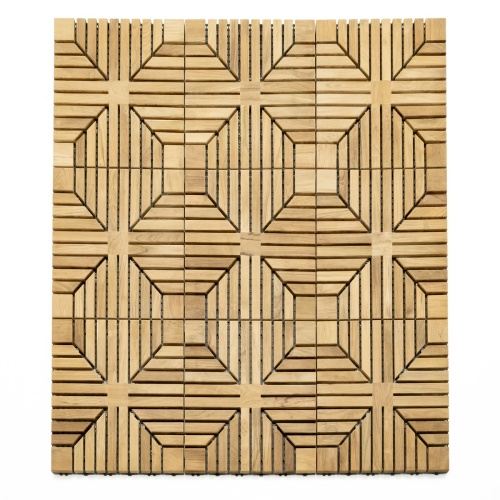 18408P diamond teak tiles showing 9 assembled together in aerial view on white background