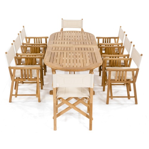 70015 Montserrat Director 9 piece teak Dining Set end angled on white background