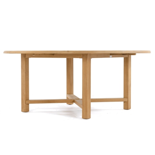 70018 Buckingham Barbuda teak 72 inch diameter round dining table side view on white background