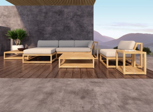 70231 Maya Deep Seating 6 piece teak Lounge Set on outdoor patio with mountains in the background