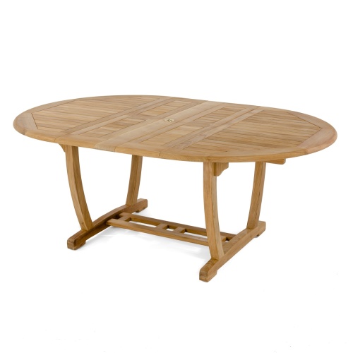 15548 Martinique Teak Oval Dining Table side angled on a white background 