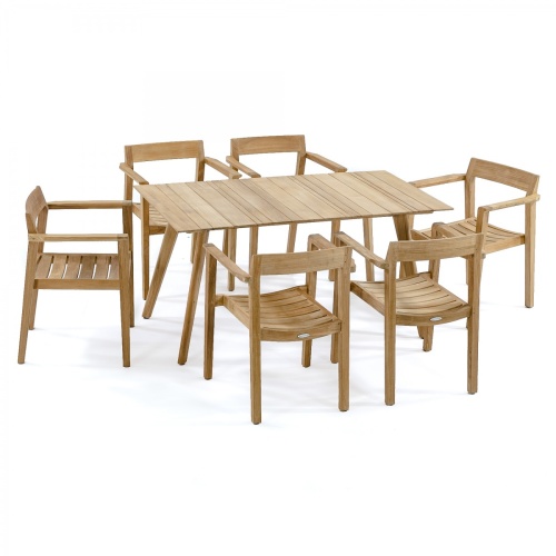 70524 Surf Horizon teak 7 pc rectangular Dining Set angled aerial view on white background