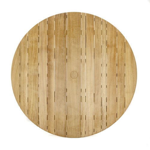 70547 Sussex Surf round teak 42 inch diameter dining table aerial view of table top on white background