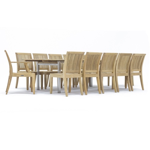 70827 Grand Vogue Laguna 13 pc Dining Set of Vogue Grand Extending Rectangular Table and 10 Laguna Side Chairs and 2 Laguna Dining Chairs angled end side view on white background