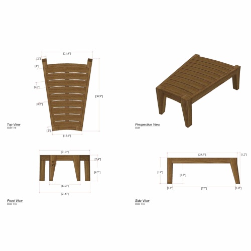 14918 Kafelonia Teak End Table autocad of aerial and side views on a white background