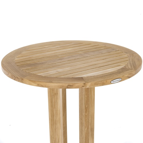 15033 Somerset teak 30 inch diameter Bar Table closeup of top and pedestal on white background