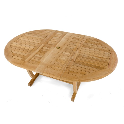 15548 Martinique Teak Extension Table in extended position showing aerial view of table top on white background