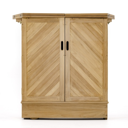 17112 Somerset teak bar with side doors closed rear view on white background