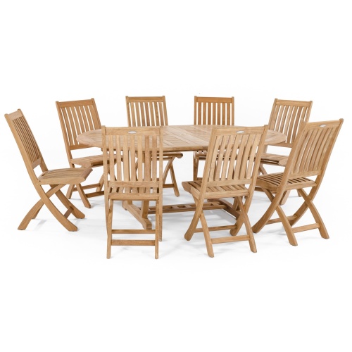 70060 Barbuda Martinique 9 piece oval Dining Set of 8 folding chairs and an extended double butterfly leaf oval dining table in side view on white background