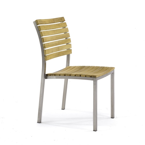 21007 Vogue teak and stainless steel Side Chair right side angled view on white background