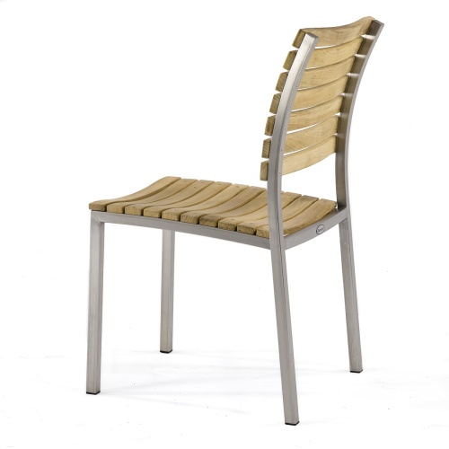 70444 Vogue teak and stainless steel side chair rear angled view on white background