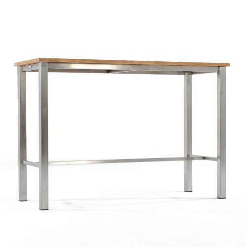 70632 Vogue stainless steel and teak rectangular table side low side view on white background