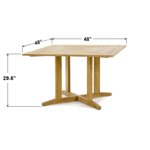 70709 Veranda Pyramid teak 48 inch square dining table autocad angled on white background