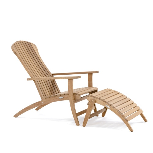 70781 Teak Adirondack Lounge Chair with optional teak ottoman footrest front side view on white background