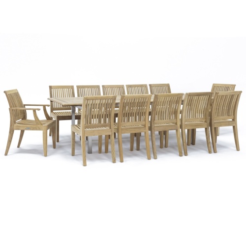 70827 Grand Vogue Laguna 13 pc Dining Set of Vogue Grand Extending Rectangular Table and 10 Laguna Side Chairs and 2 Laguna Dining Chairs angled side view on white background