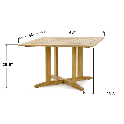 15823 Pyramid 48 inch square teak dining table showing autocad on white background