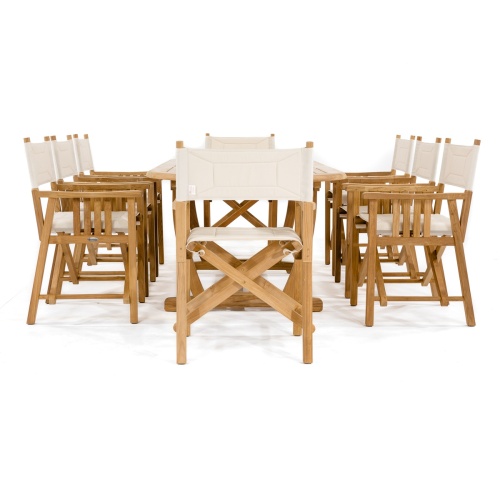 70015 Montserrat Director 9 piece Teak Dining Set end view on white background