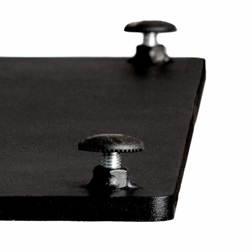 FSB21SH Dining Height 28 inch Black Steel Table Base closeup of levelers on white background 