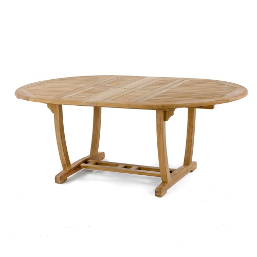 15548 Martinique teak oval dining table angled side view on white background