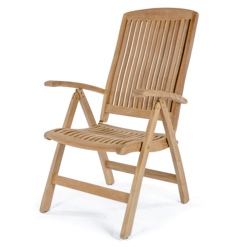 12569S Barbuda Teak Folding Recliner Armchair angled left side view on white background