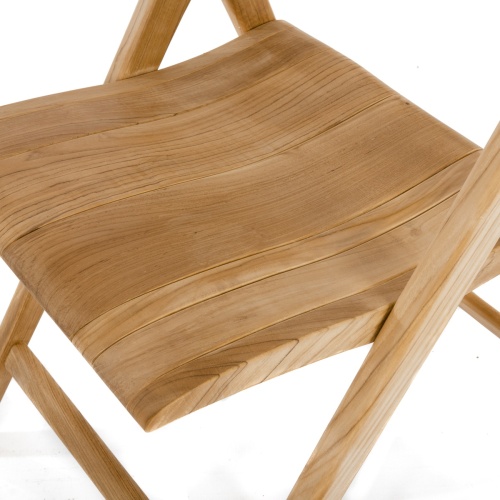 11916 Surf Teak Folding Side Chair in open position showing closeup of chair seat on white background