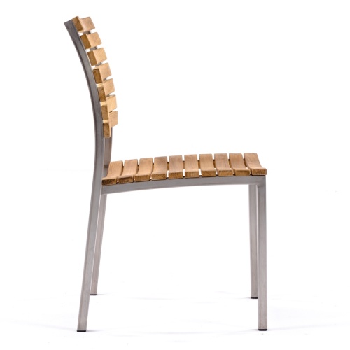 70580 Grand Hyatt Vogue teak and stainless steel side chair side view on white background