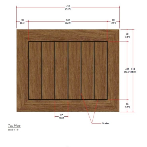 70642 Vogue Laguna rectangular teak and stainless steel bar table autocad of table top on white background