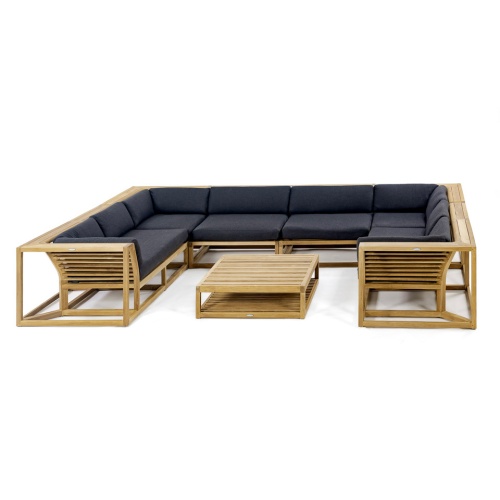 70754 maya seven piece lounge teak set with cushions front view on white background