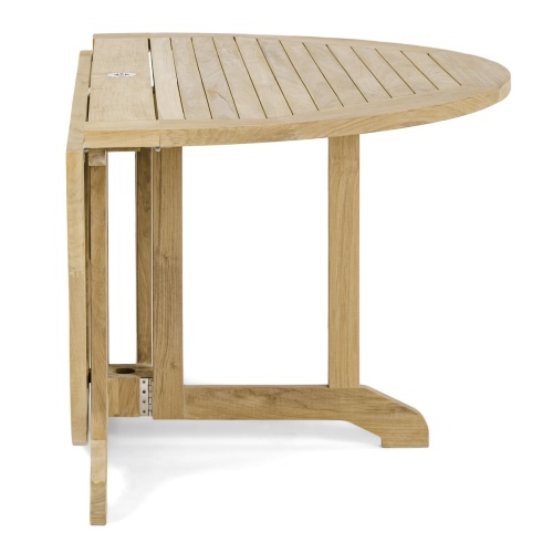 15867 Barbuda 60 inch Round Folding Dining Table showing one side folded down side profile on white background