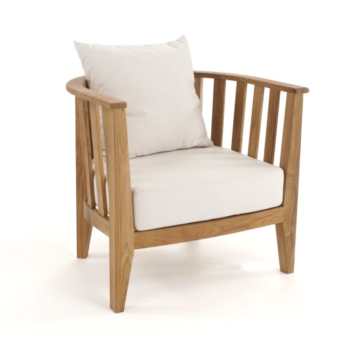 12170DP Kafelonia teak Barrel Chair with cushions front angled view on white background